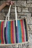 Kondi Rainbow Raffia Tote Bag Stone